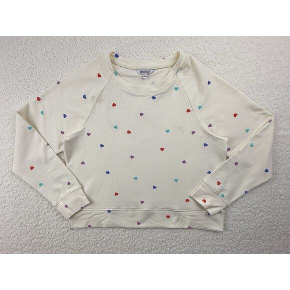 WildFox Hearts Print Short Lounge Set Women Small Longsleeve Sweatshirt Oatmeal - Picture 4 of 16
